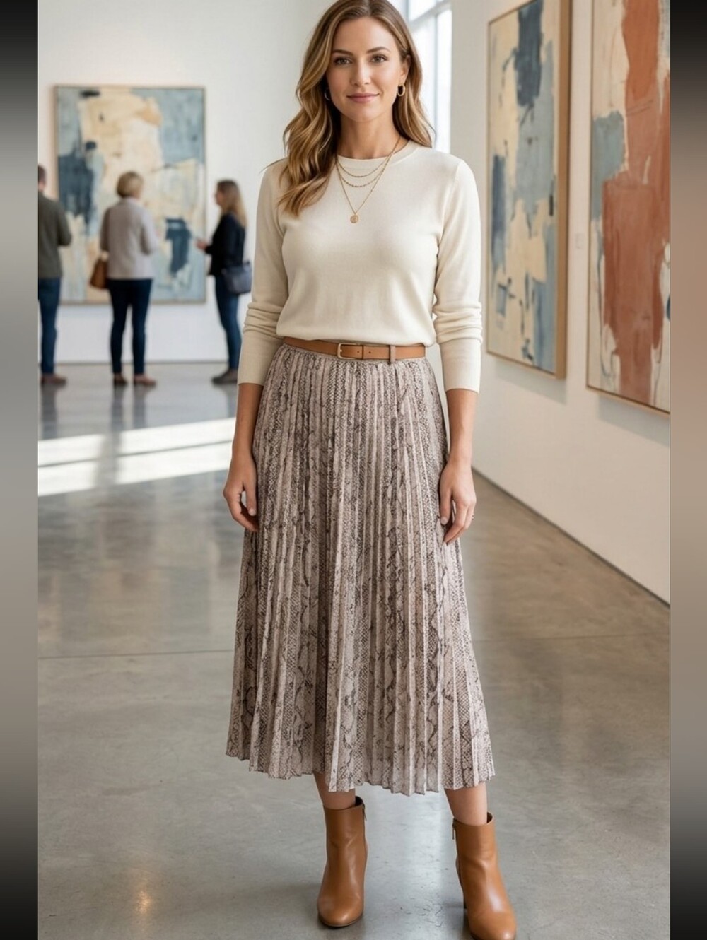 {Banana Republic} Pleated Snakeskin-Print Midi Skirt - Taupe